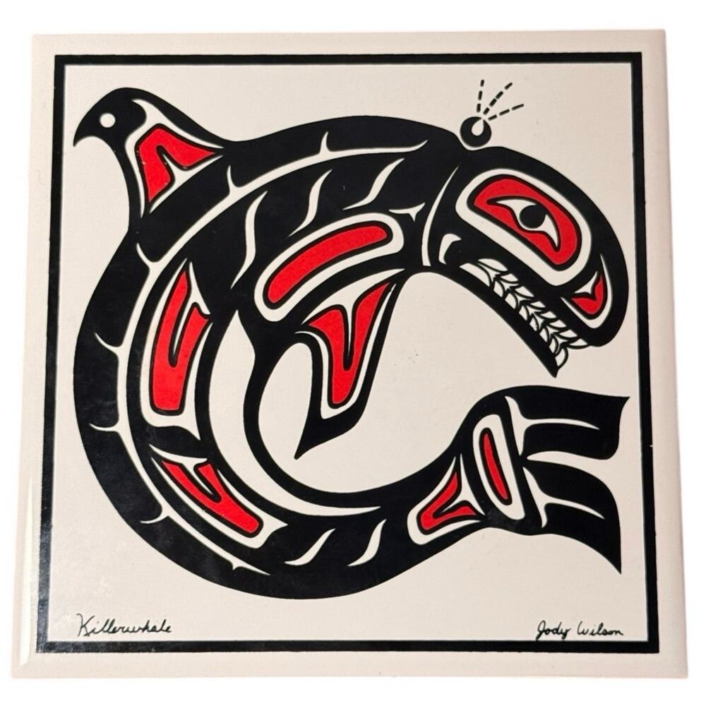Vintage Jody Wilson First Nations Indigenous Art Killerwhale Tile Trivet COA